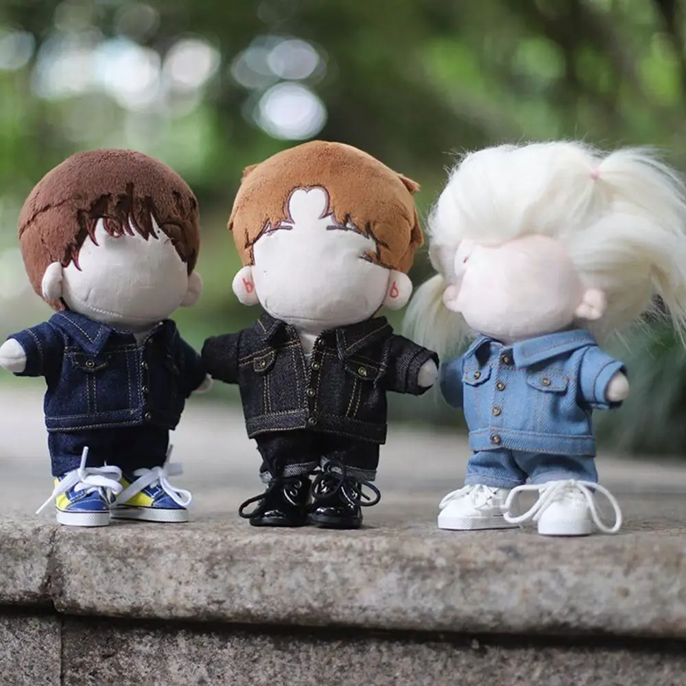 1Set 20cm Plush Doll Jeans Jacket Clothes Outfit Accessories for Idol Dolls Suit Doll Short Tops Clothing Sweater Suit Kids Gift