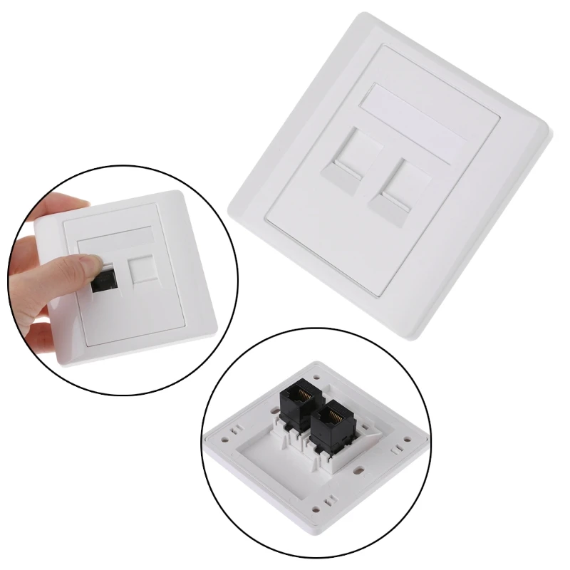 Concealed Ethernet Wall Plate 2 Ports CAT6 RJ45 Computer Telephone Power Outlet Wall Powerline Adapter Easy to Install