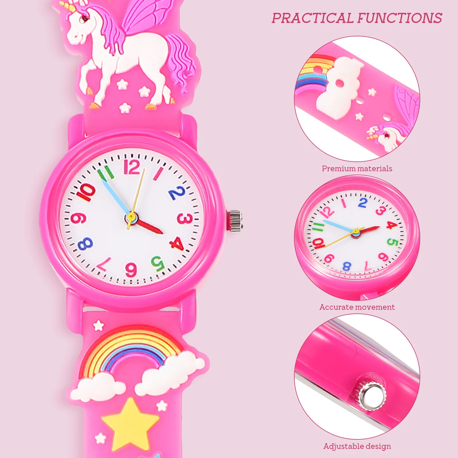 1Set Pink Watch Unicorn Style Digital Bracelet Cartoon Wristwatch Beaded Fashion Gift Watch and Bracelet Set