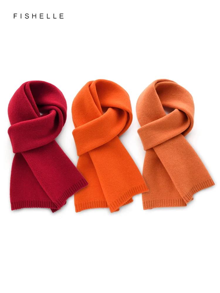 Orange series 100% wool solid color scarf winter women's wraps soft warm knitted female scarves shawl thick lady luxury gift