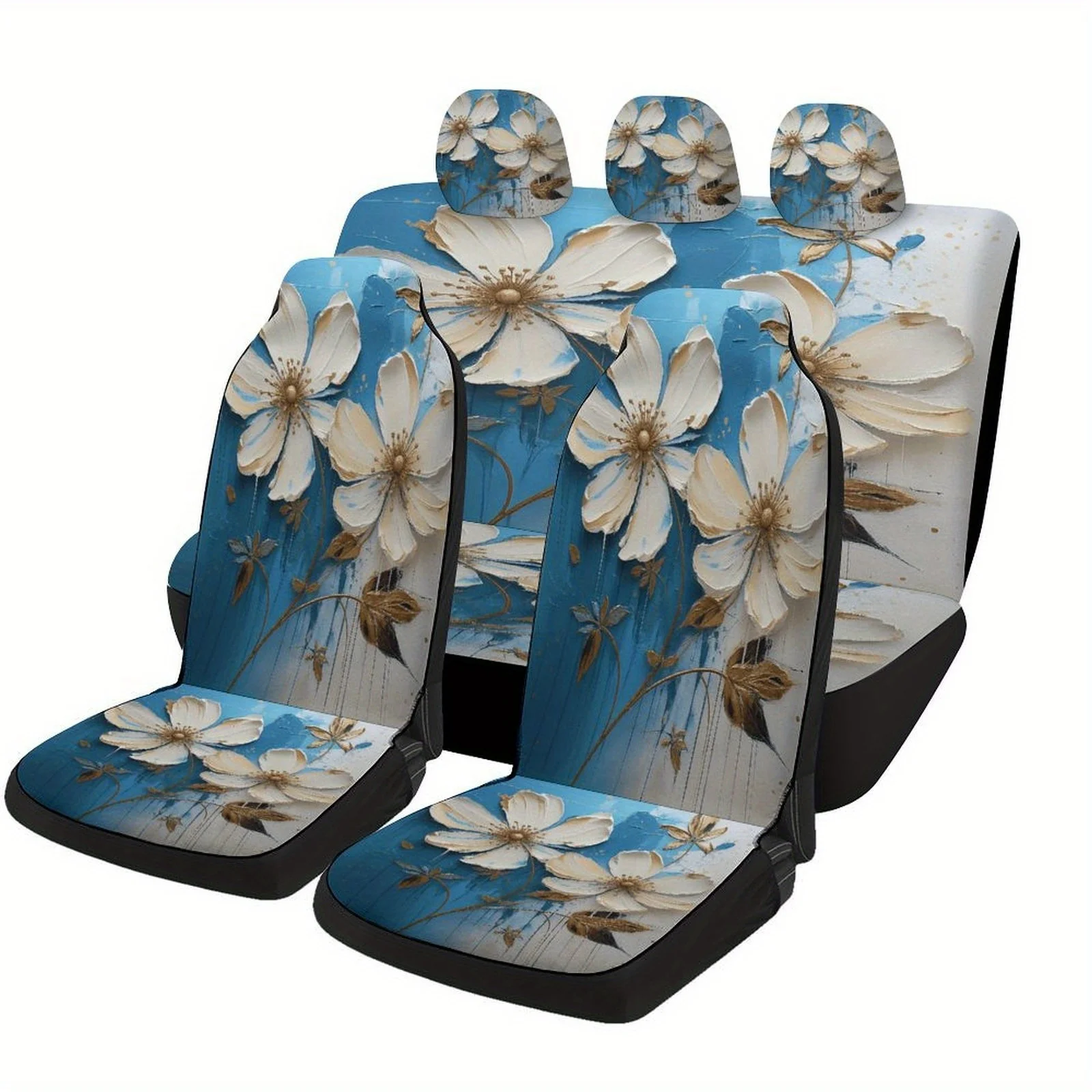 

Floral Bloom Designed Car Seat Cover Set For Most Cars, Trendy Novelty High-quality Car Seat Protector Covers Full Set, Universa
