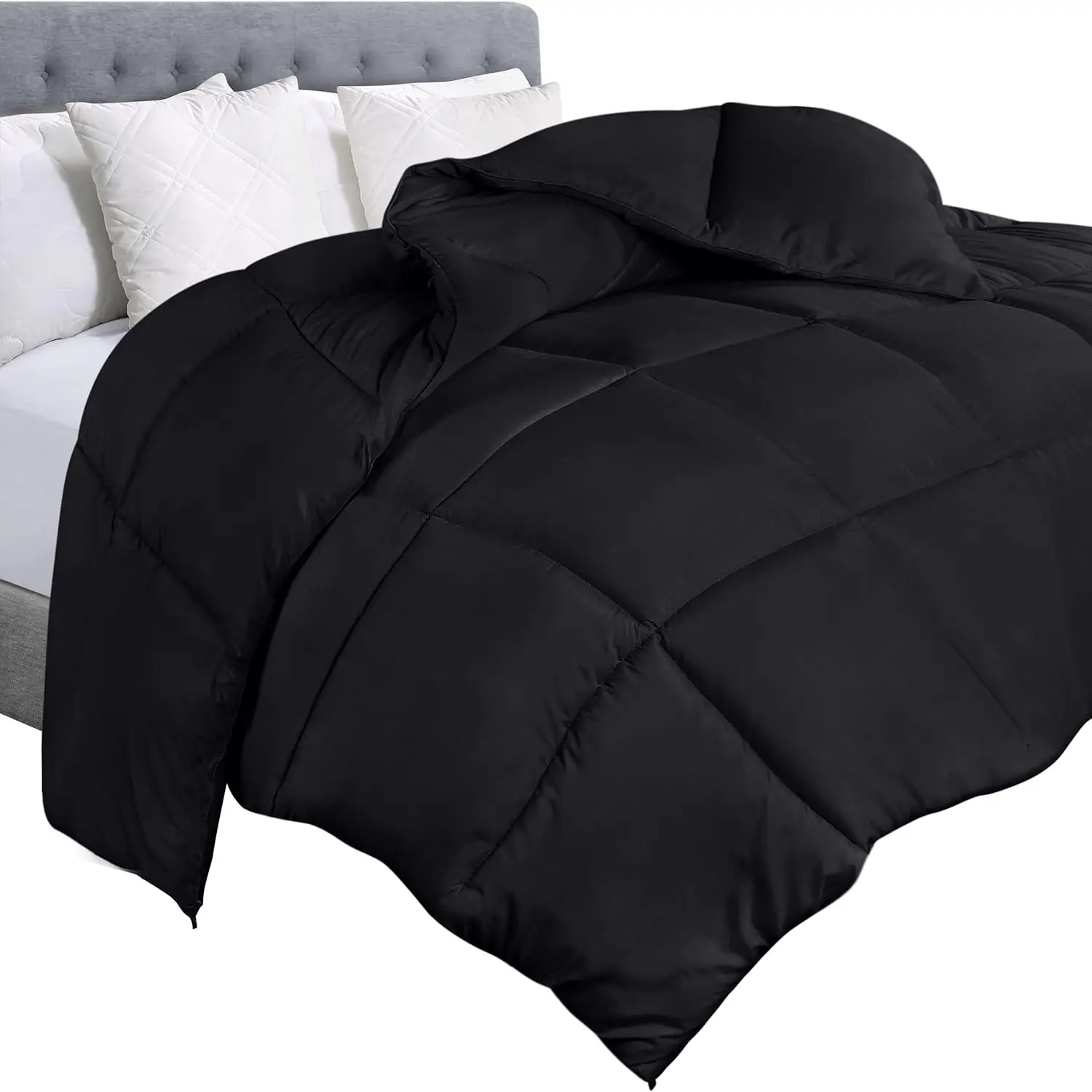 

Queen Size Quilted Comforter with Corner Tabs, Box Stitch Design for Cozy Sleep