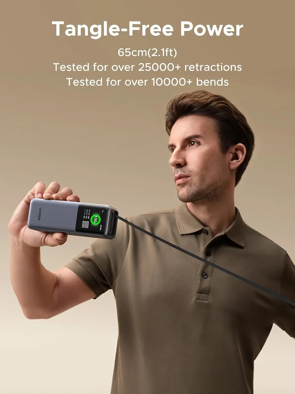 UGREEN Nexode Power Bank 20000mAh 165W con cable USB C incorporado Cargador portátil de viaje para computadora portátil, carga rápida de entrada de 100W