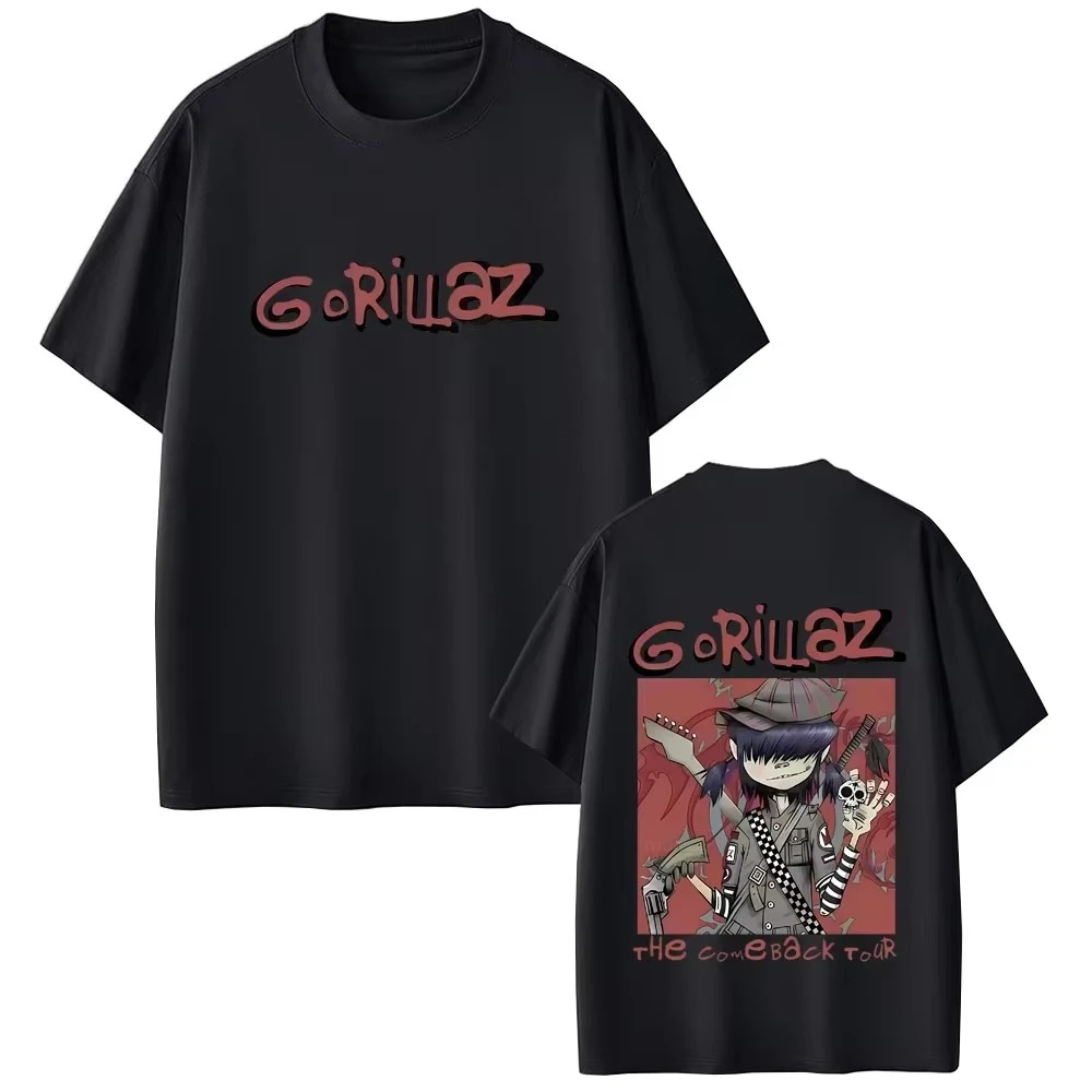 Summer Hot Sale Rock Band Gorillaz The Come Back Tour T-shirt Unisex Lightweight Printed Short Sleeve Casual Outdoor Cotton Tee