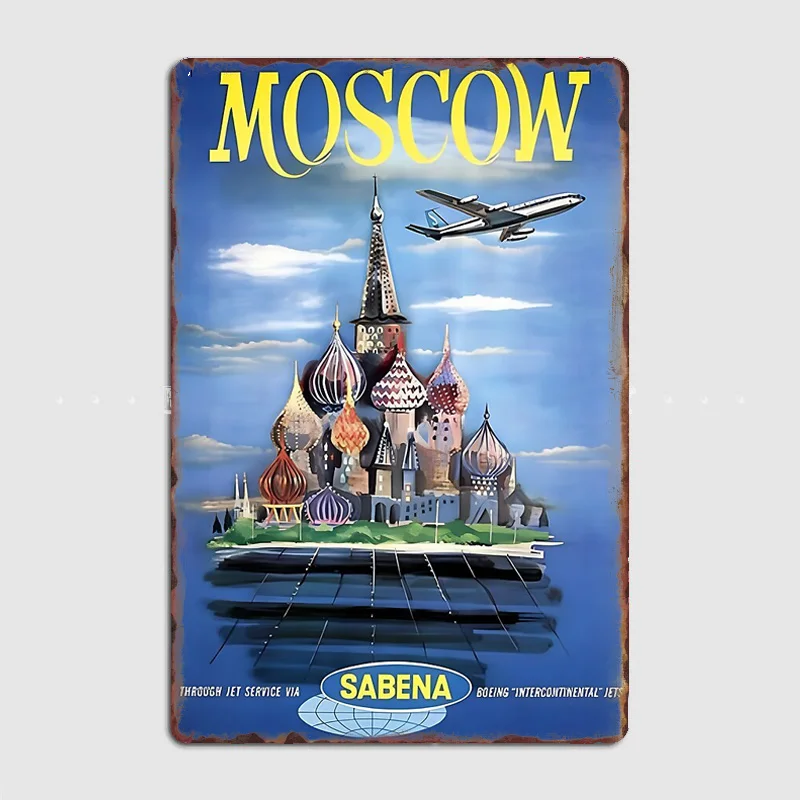 

SABENA New York To Moscow Vintage Travel Poster 60's Metal Sign Posters Garage Custom Home Decor Room Decoration Wall Decor