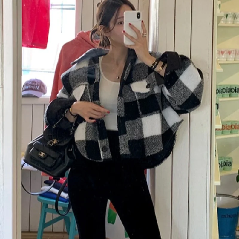 ort コットンジャエット レディース シック 韓国風 冬 新作 フリップカラー ファッショナブル レトロ チェック柄 コート 暖かい 快適なトップス