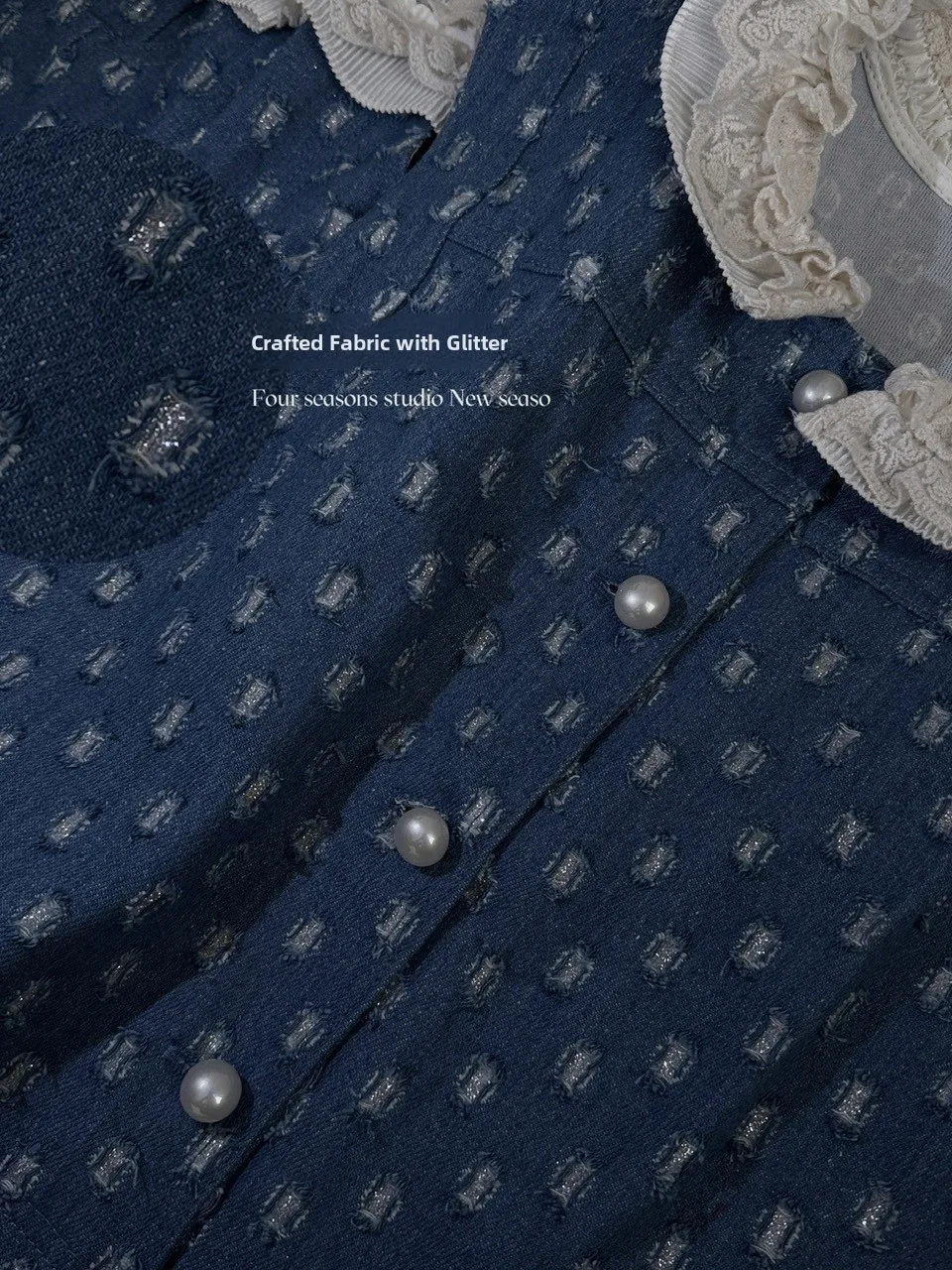 

Корейский женский нежный высококачественный кукольный воротник с кружевной отделкой, широкие брюки, комплект из двух предметов, повседневный летний джинсовый топ