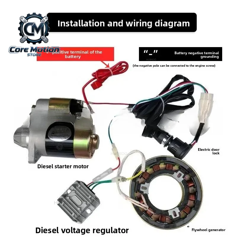 With Starter Motor and Switch, Forward Turn 170F 173F 178F 186F Diesel Engine Electric Start Retrofit Kitf orward rotation