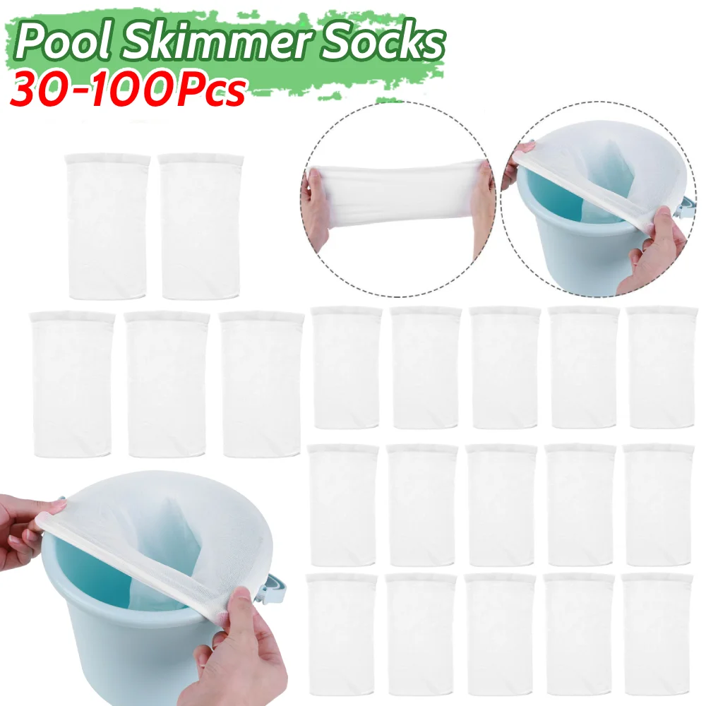 

30-100Pcs Pool Skimmer Socks Pool Cleaning Reusable Savers Nylon Mesh for Filters Baskets Skimmers Swimming Pool Accessories