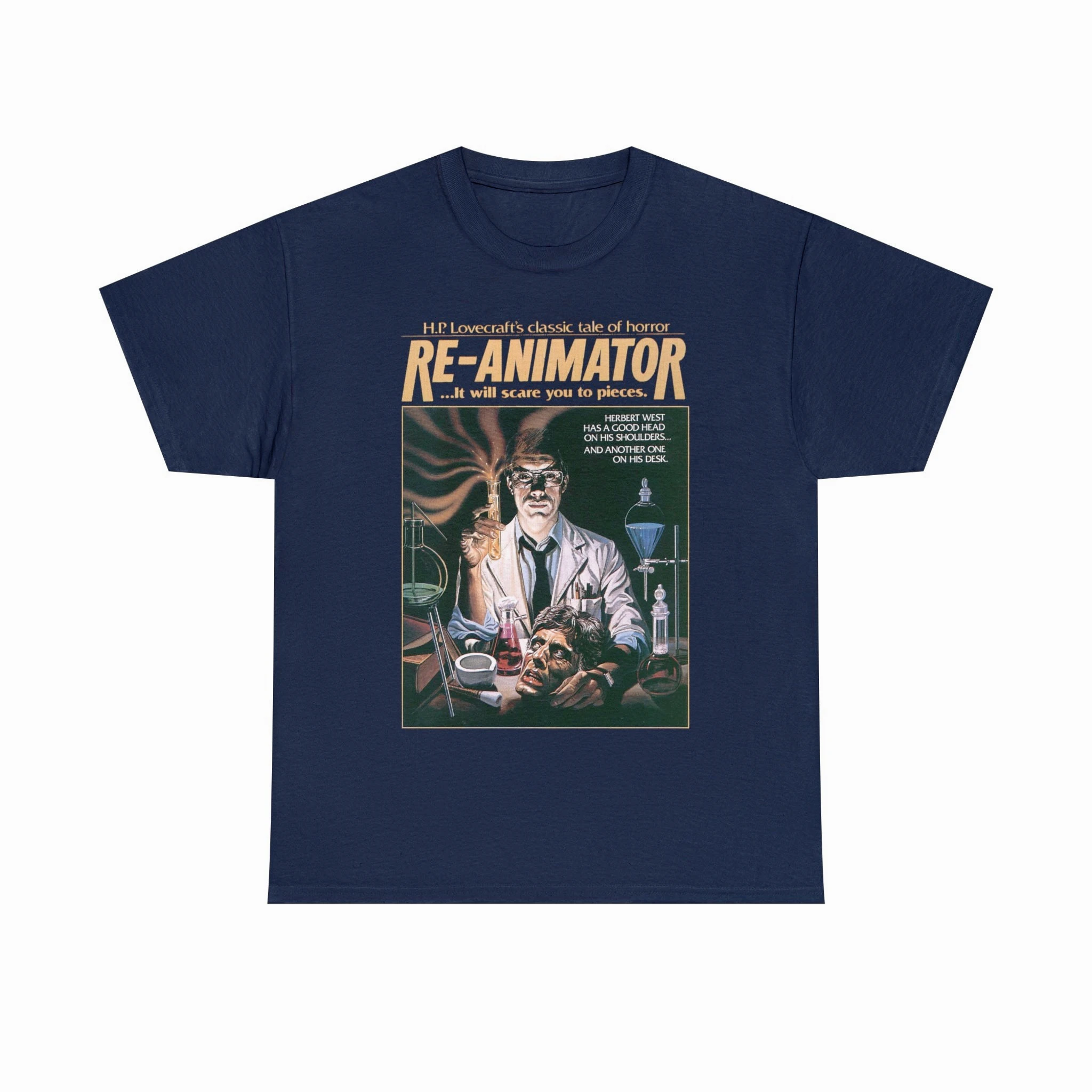 Retro 80s Horror Re-Animator  Poster Front Print T-shirt Men Soft Cotton Vintage Horror Oversized Fashion Short Sleeve Tops