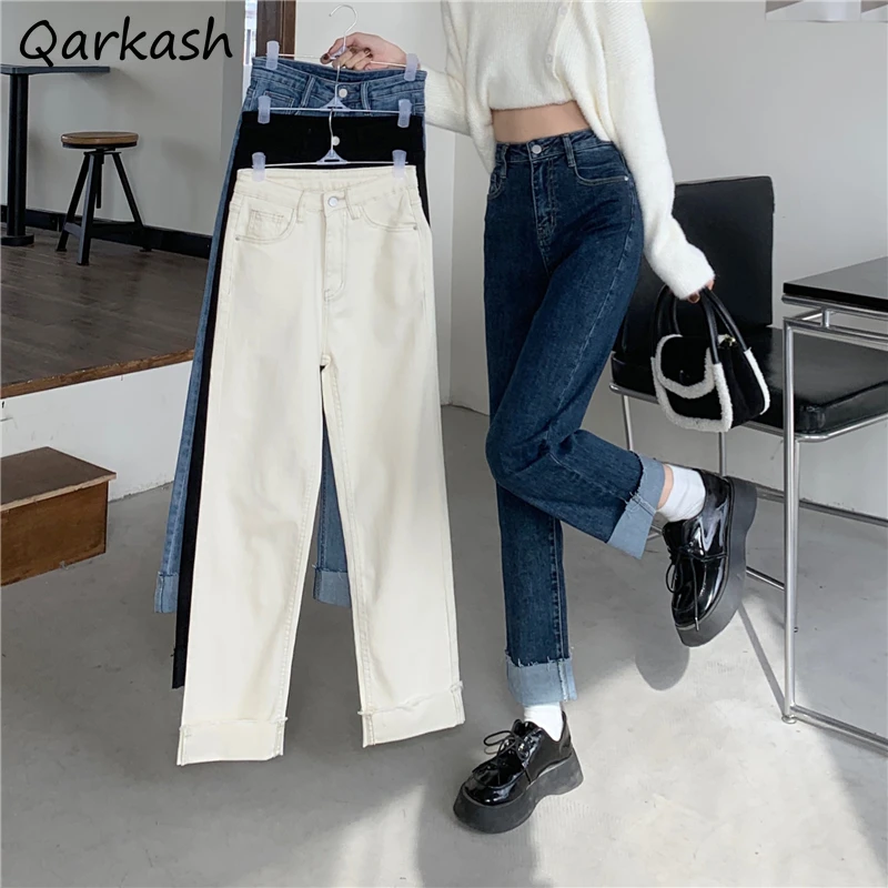 

Straight Jeans Women Ankle-length Denim Y2k Pure Autumn High Waist Basic Vintage Korean Fashion Clothing Harajuku Ins Streetwear