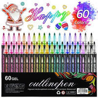 1PC Double Line Contour Pen 48 Color Set Dreamy Flash Metal Pen Color Marker Pen Fluorescent Marker Pen