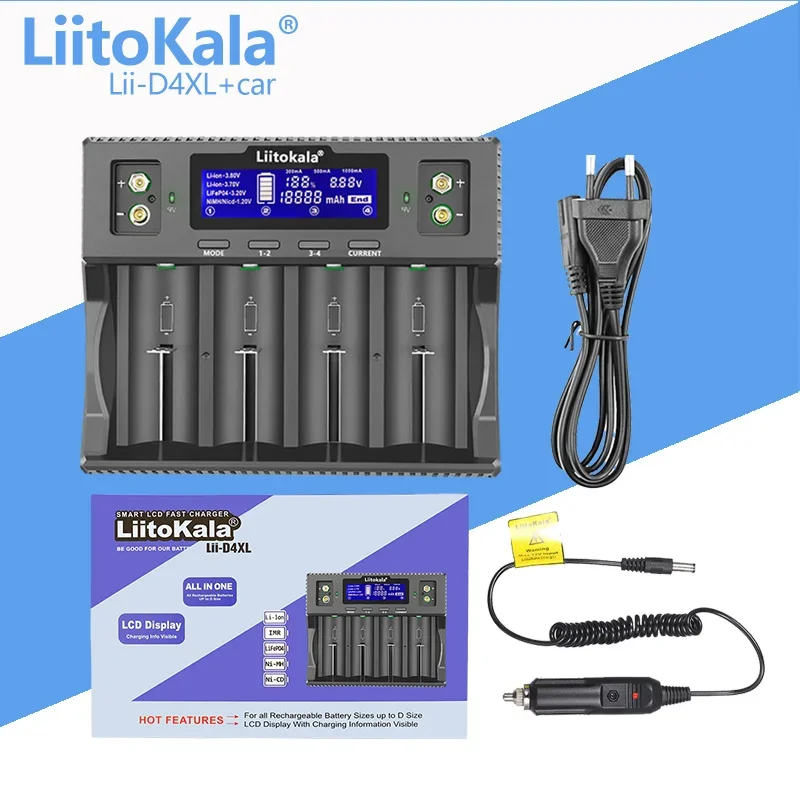 LiitoKala Lii-D4XL 21700 Battery Charger For 18650 18350 26650 16340 14500 3.7v 1.2V 3.2V Ni-MH/Cd,AA AAA SC D C battery charger