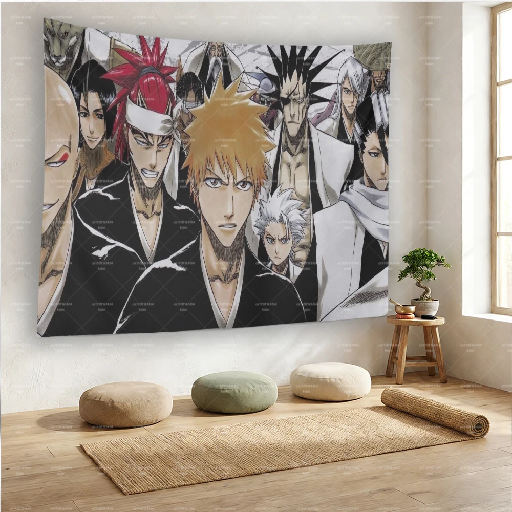 B-Bleach Anime Ichigo & Captains Large Tapestry, Large Wall Tapestry, Cool Room Decoration Items for Bedroom Dorm