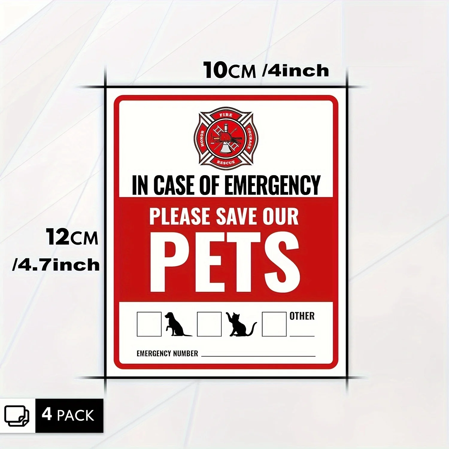4 Pcs Emergency Pet Alert Stickers 4-Pack, UV & Waterproof, Dogs Safety Rescue Signs for Fire & Emergencies, Easy-to-Apply