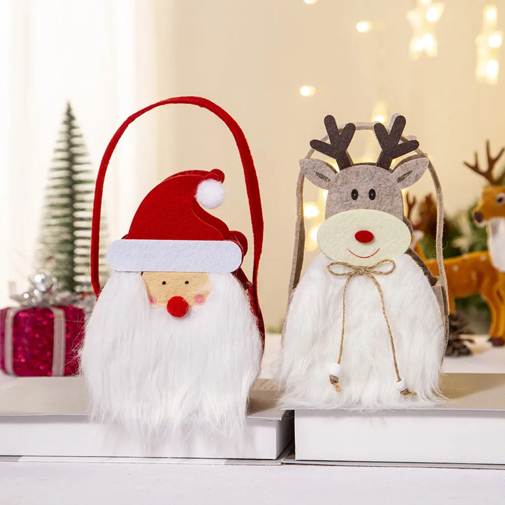 

2Pcs Christmas Gift Bags Light Grey Xmas Decor Party Favor Pouches Storage Containers For Kids Snacks Sweets Holiday Packing