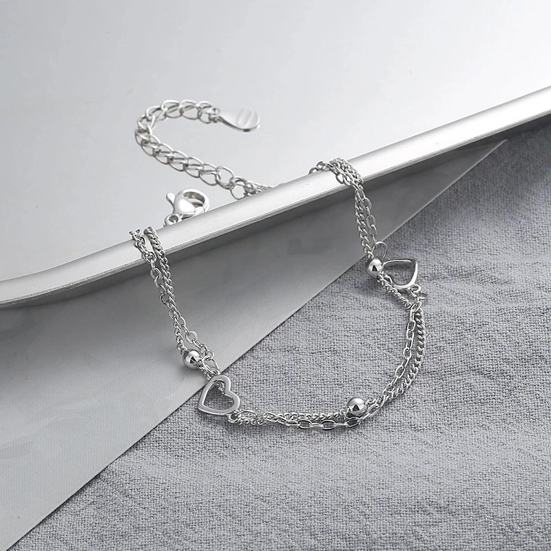 VENTFILLE Armband aus 925er-Sterlingsilber, doppeltes Liebesherz, hohle runde Perlen, Damenmode, romantischer Schmuck, klassisch, verstellbar – Detail 10