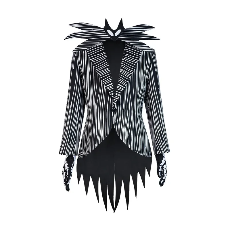 Movie Nightmare Jack Cosplay Costume Christmas Horror Skelling Stripe Black Uniform Skeleton Outfit Halloween Carnival Party