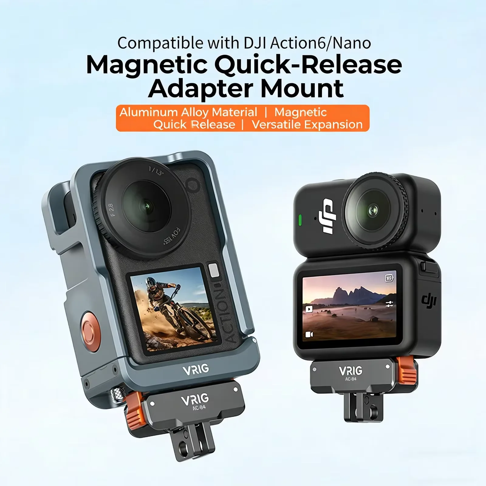 VRIG  Magnetic Mount Aluminum Alloy Dual Interface for DJI Action 6 Osmo Nano Quick Release Instant Install Stable Portable