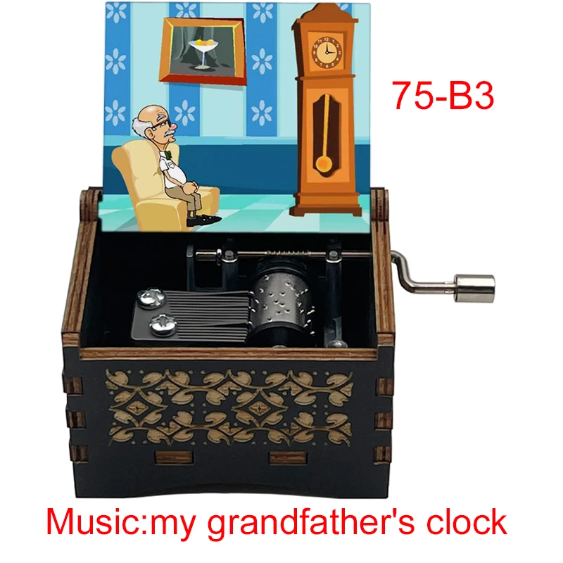 Antique Wooden Color Printed My Grandfather's Clock Music Box