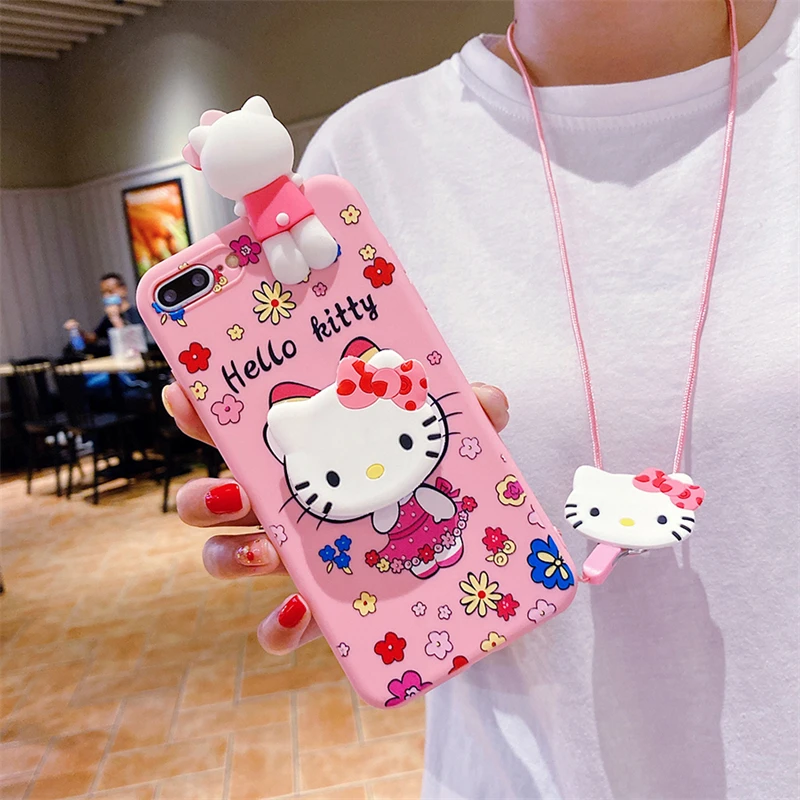 

3D Hello Kitty Cartoon Phone Case For Samsung Galaxy A15 A14 A13 A25 A24 A23 A35 A34 A33 A55 A54 A53 Holder With Lanyard Cover