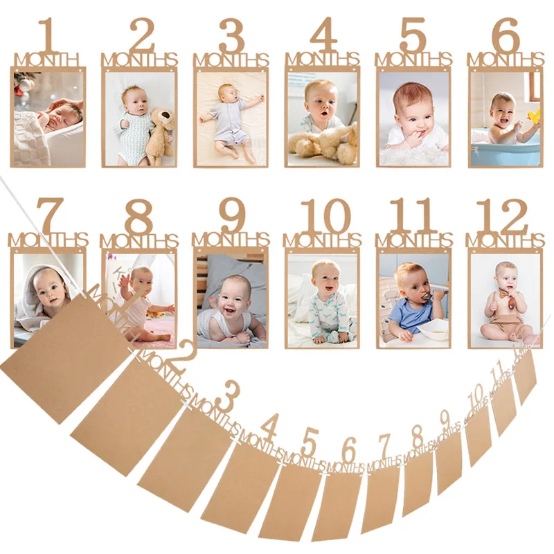 NewBorn Birthday 12 Months Photo Banner Baby One Year Birthday Picture Photo Frame Clip Garland Wedding Anniversary Party Decor