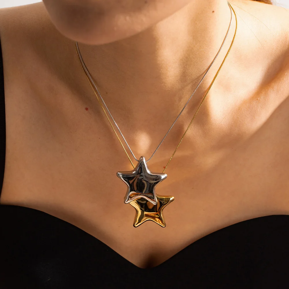 

Stainless Steel Star Necklace Pendant New Unique Gold Color Pendant Metal Non Fading Exquisite Trend Women's Jewelry Gift