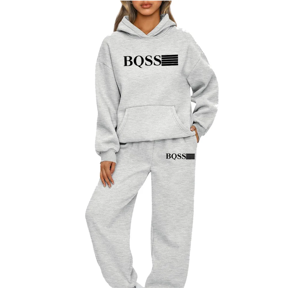 Women Hooded Tracksuit Sports 2 Pieces Set Sweatshirts Pullover Hoodies Pants Suit Home Sweatpants Trousers Outfits 2024