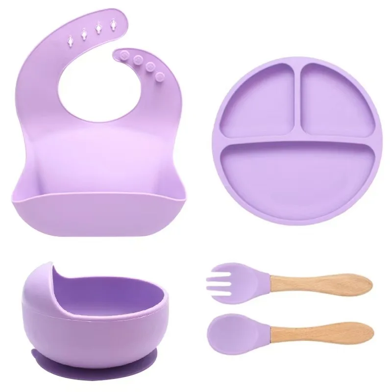 5Pcs Children's Tableware Set Baby Complementary Food Training Silicone Tableware 8pce Set Baby Suction Cups Bowls Baby Supplies