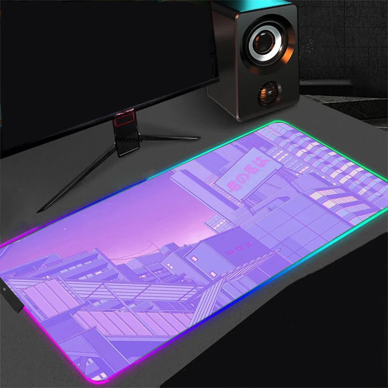 RGB Anime Game Mouse Pad Sailor Moon Landscape Laptop Keyboard Pad Lock Dsek Mat LED Color Light Mouse Pad XXL Gamer Gaming