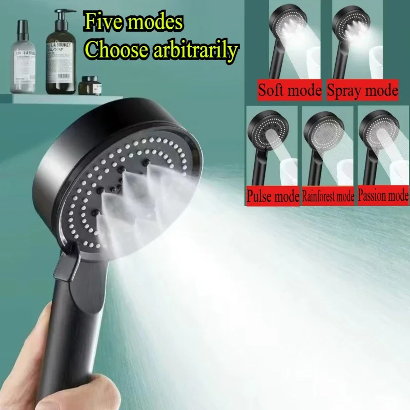 Pressure Boost Shower Head Bathroom Shower Set Black Multifunction Adjustable Shower Head Bathroom Faucet Accessories