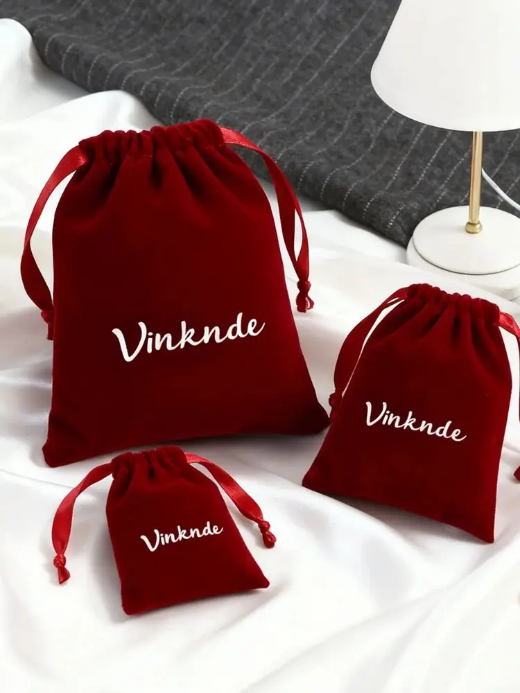 weikende Pochette en velours bordeaux personnalisée, 100 pièces, sac d'exposition d'emballage de bijoux et de boucles d'oreilles, étui à lunettes souple, pochette cadeau de mariage et de noël 3
