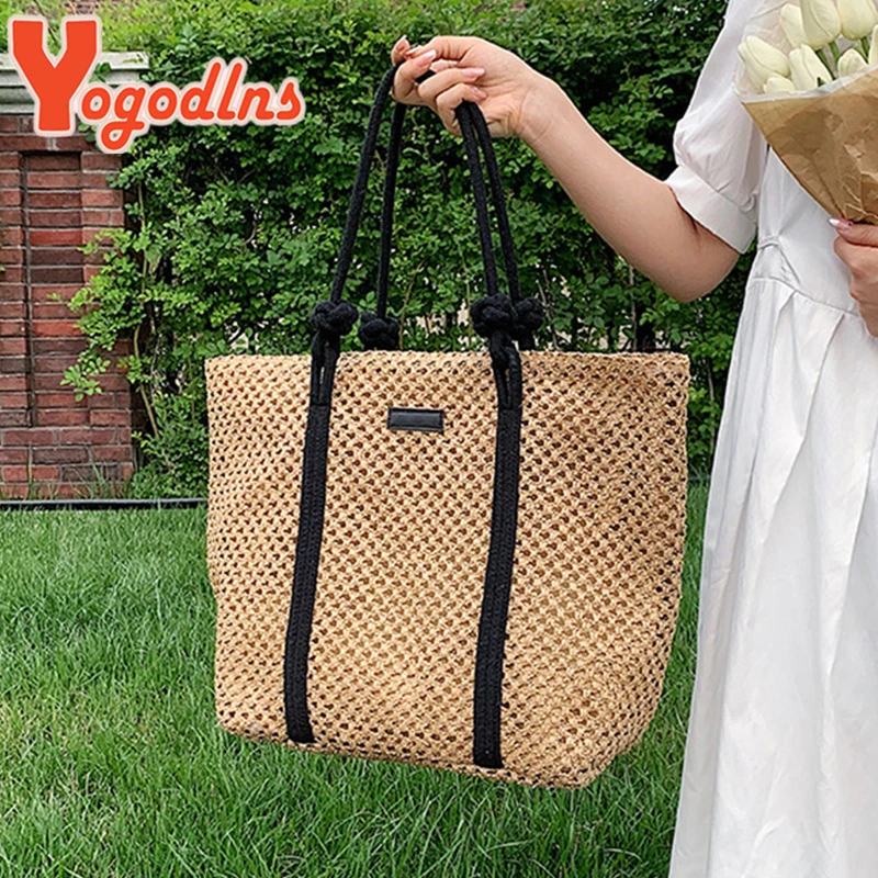

Summer Straw Bag Women Large Capacity Handmade Beach Bag Travel Vacation Lady Totes Casual Style Shoulder Bag sac