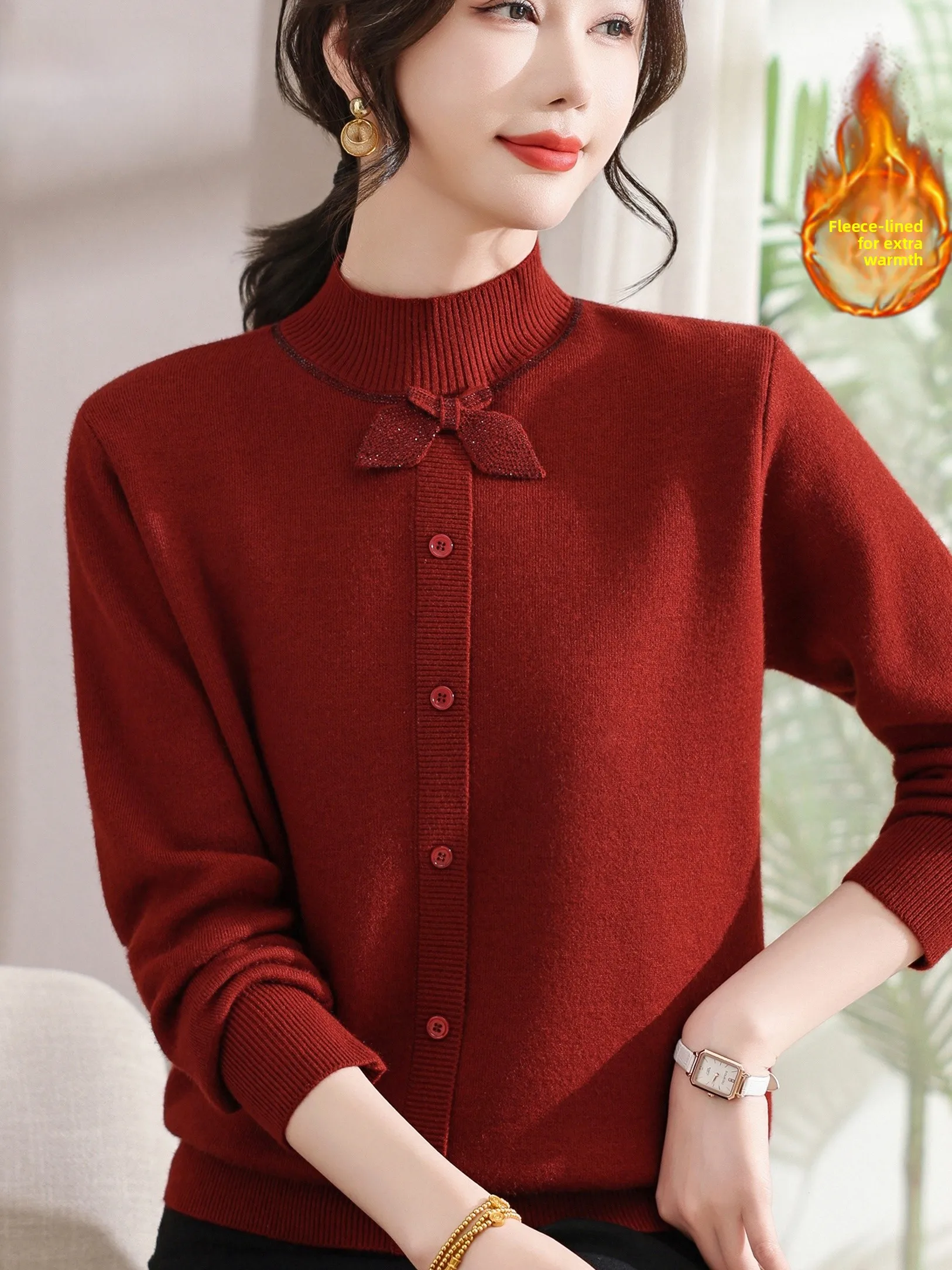 

Модный вязаный свитер с круглым вырезом и бантом, женский теплый утягивающий топ на подкладке больших размеров, осень-зима...