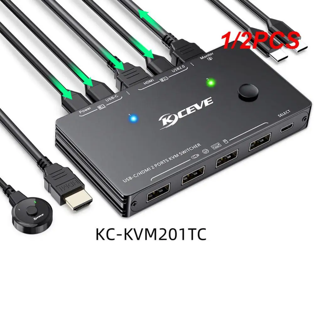 

1/2 шт. KVM-переключатель типа C 2 в 1 выход 4K 60 Гц USB KVM-переключатель с поддержкой PD Charg для 2 компьютеров Share 1 монитор и 4 USB