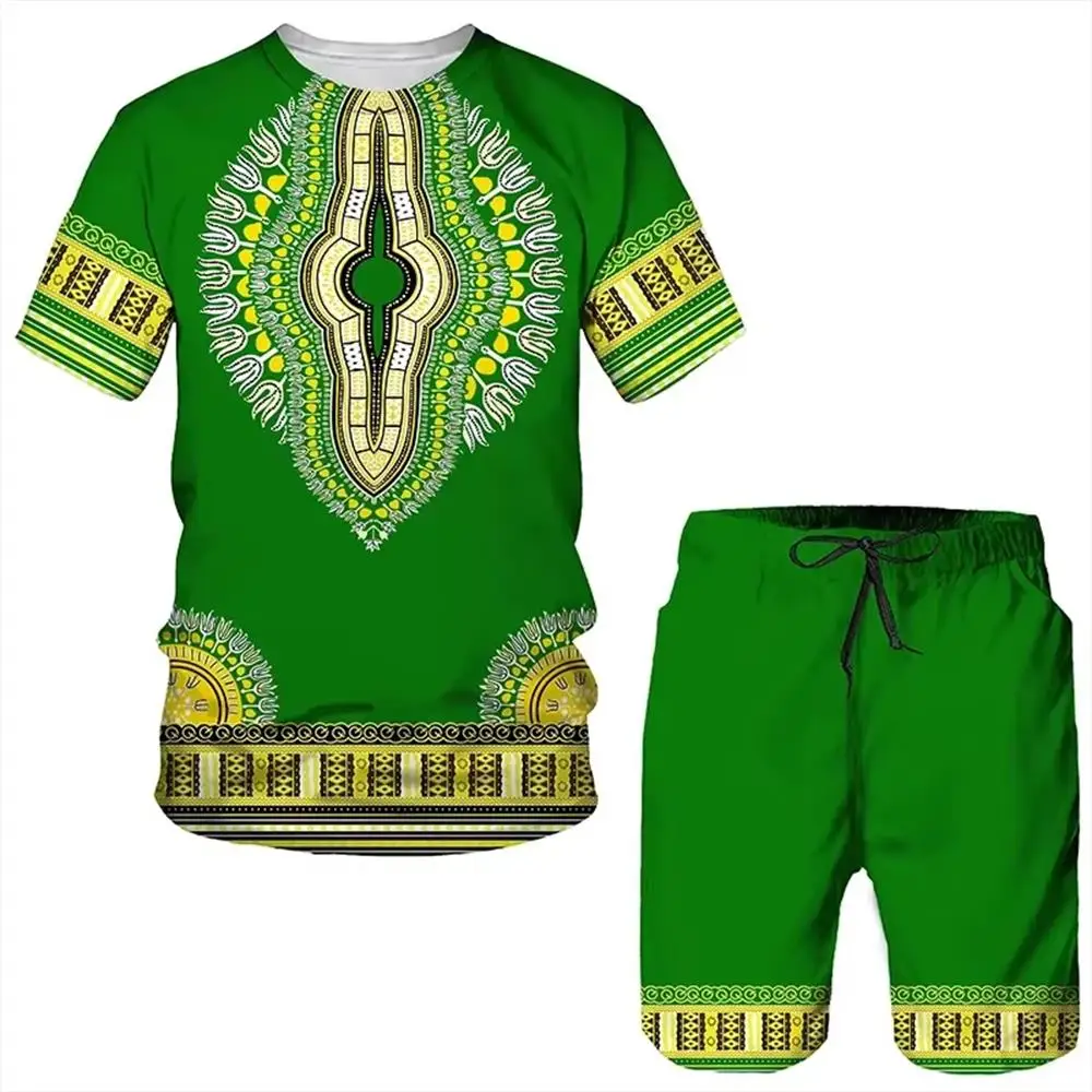 

African Tracksuits Men 3D Printing Summer Men Tracksuit Men Shorts Sets Short Sleeve T-Shirt Pants Set Kid T-shirt Tracksuit