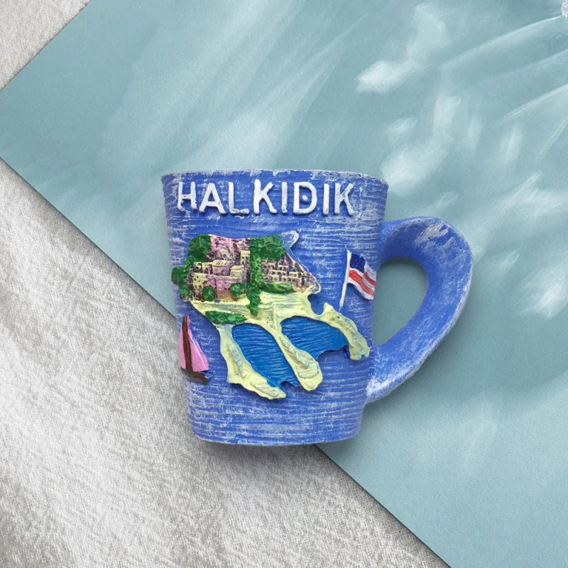 

Creative 3D Water Cup Fridge Magnet Hand-painted Home Travel Souvenir from Halkidiki, Greece