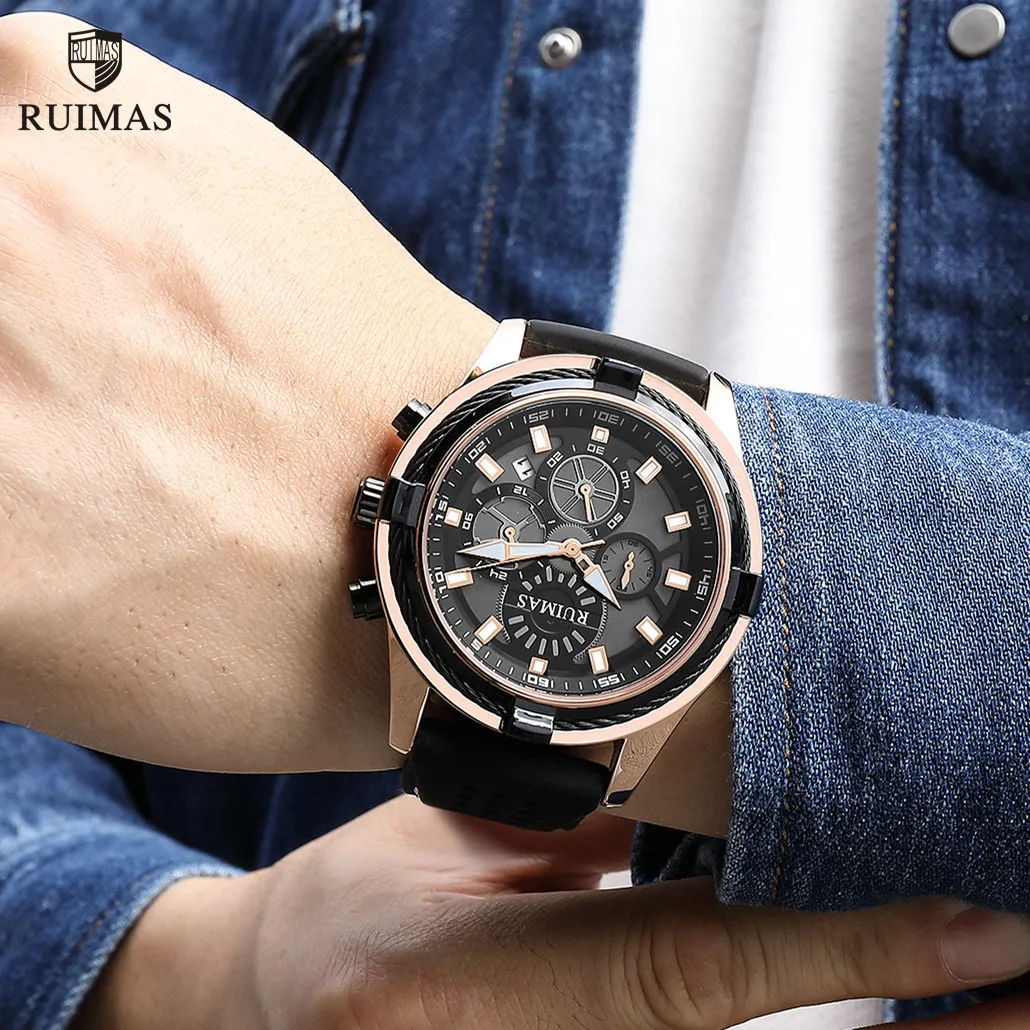 RUIMAS Top Luxury Quartz Wristwatches Men Silicone Large Dial  Military Sports Watches Waterproof Luminous Date Reloj Hombre