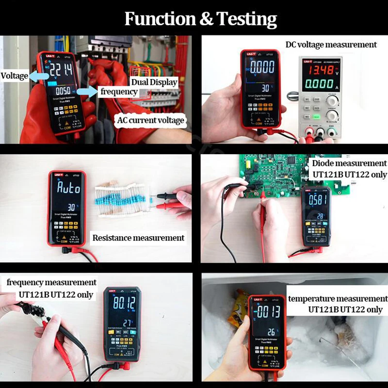 UNI-T UT121 UT122 chytrý digitální multimetr střídavého stejnosměrný elektrické napětí odolnost elektrická kapacita frekvence voltmetr odborný multi měřič