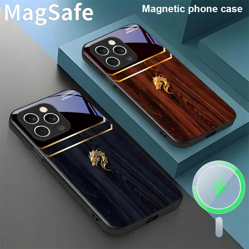 

Fashion Golden Dragon For iPhone 16E 15 Pro 14 13 Plus 12 mini 11 15Pro 14Max XR Xs X 7 8 16Plus 16 E Magsafe Glass Phone Case
