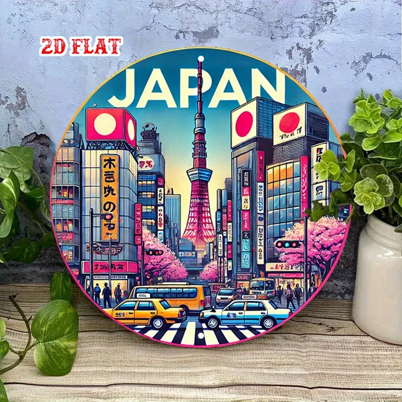 2D Flat, City View Metal , Japan Tower Rustic Metal Wall Art,  Wall Decor Signs for Home, Garage, Dining Room, Cafe