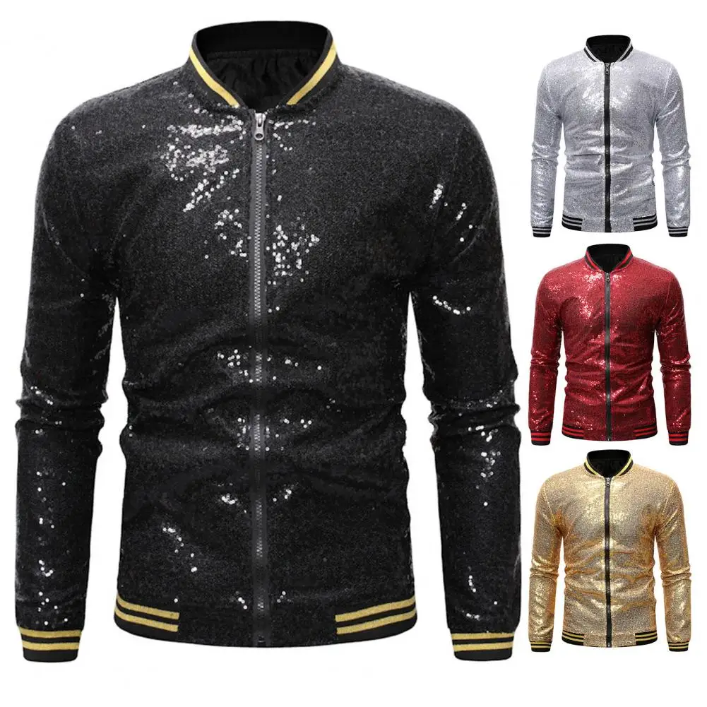 

Mens Windbreaker Jackets Nightclub Stage Party Jackets Costume Streetwear Harajuku Hip Hop Sequin Shiny Jacket Gold Fashion Coat