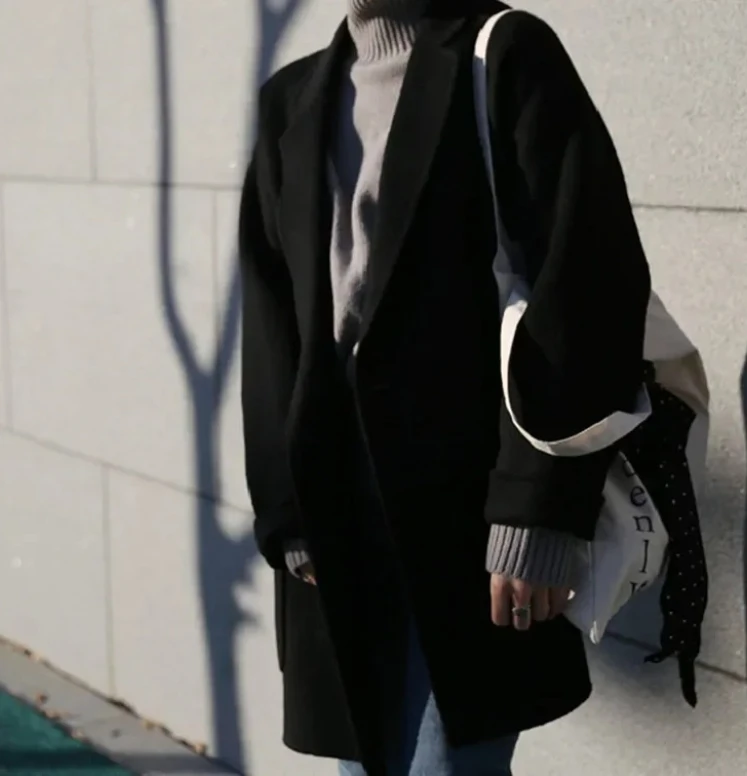 

Двустороннее кашемировое шерстяное пальто, женская свободная верхняя одежда средней длины, корейский стиль, осенне-зимняя модная одежда