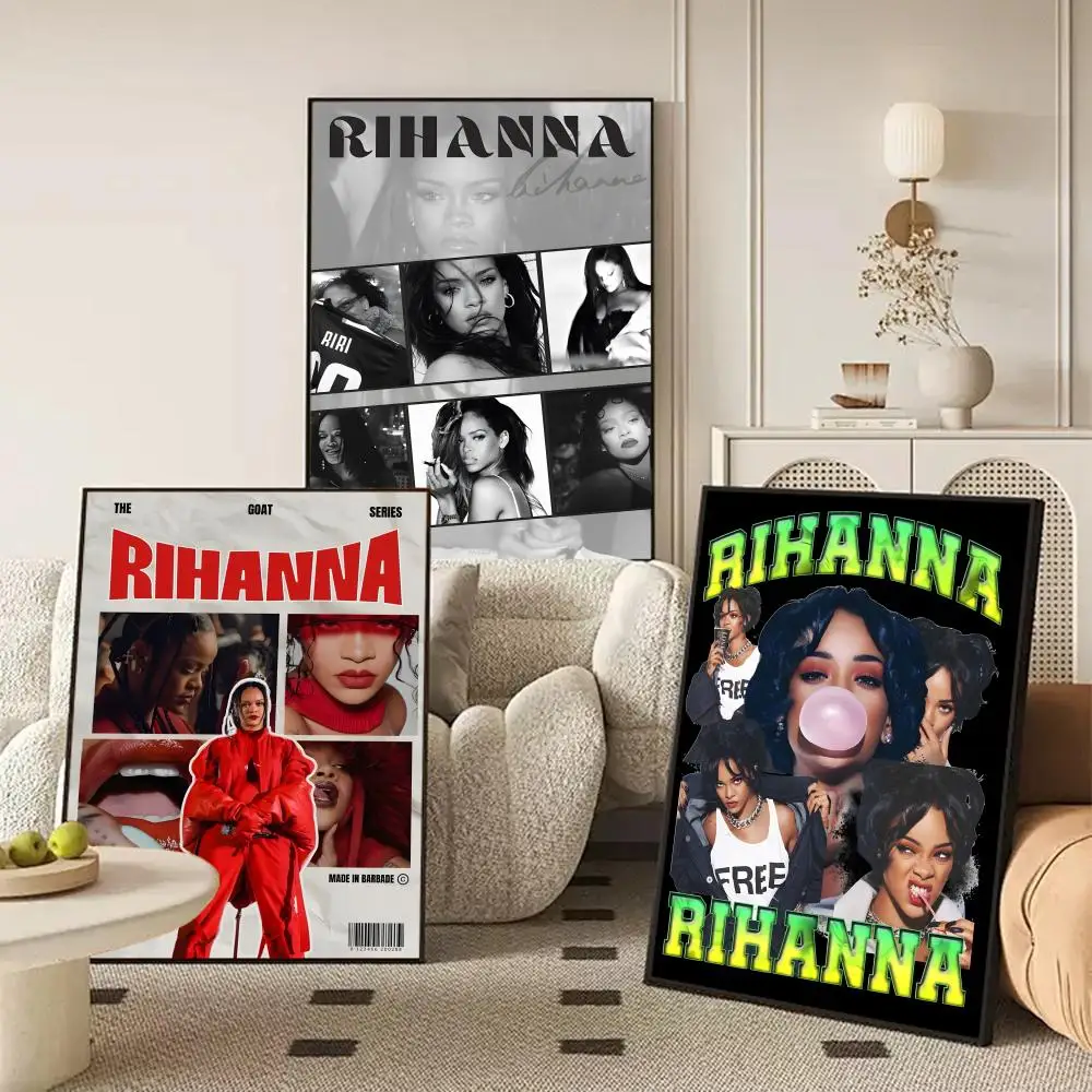 Singer R-Rihanna Poster Waterproof Self-Stick Wall Art Stickers, Removable Wall Decor for Living Room and Bedroom