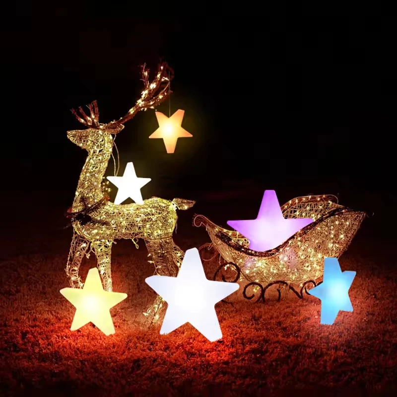 

Оптовая продажа, меняющий цвет, уличный декоративный светильник, водонепроницаемый праздничный декор, пластиковый светодиодный светильник с изображением елки и звезды, стоящее освещение