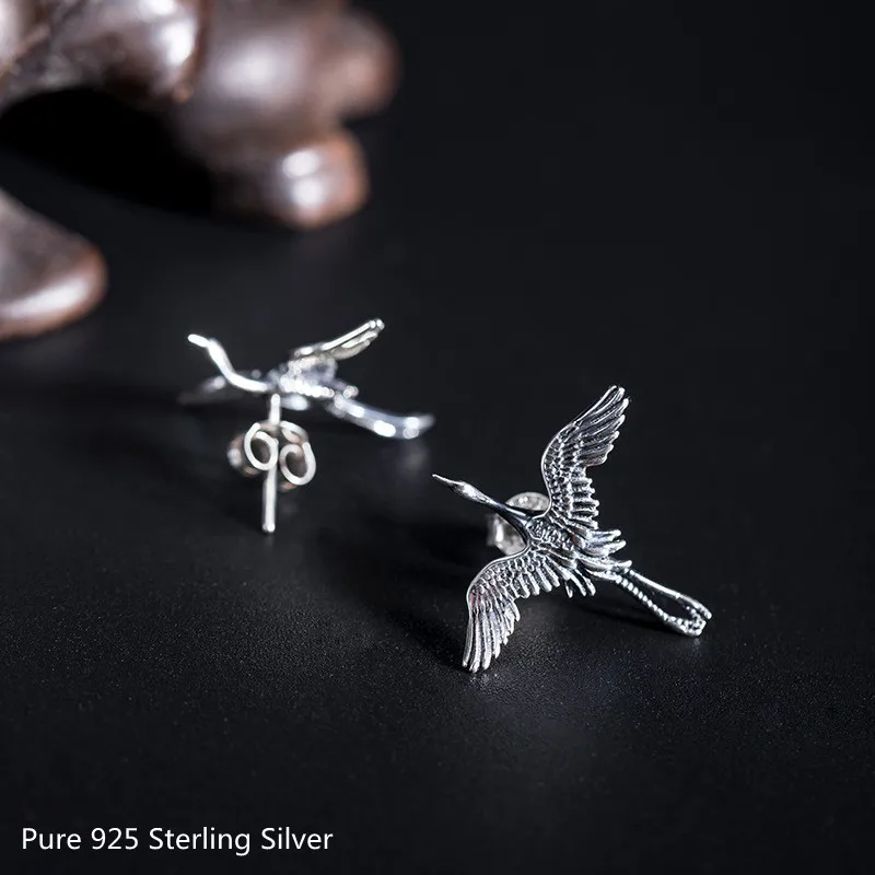 Buyee 925 Sterling Silber einzigartige Ohr stecker elegante Kran Tier süße Ohrring für Frau Mann Rock Punk edlen Schmuck Ohrring