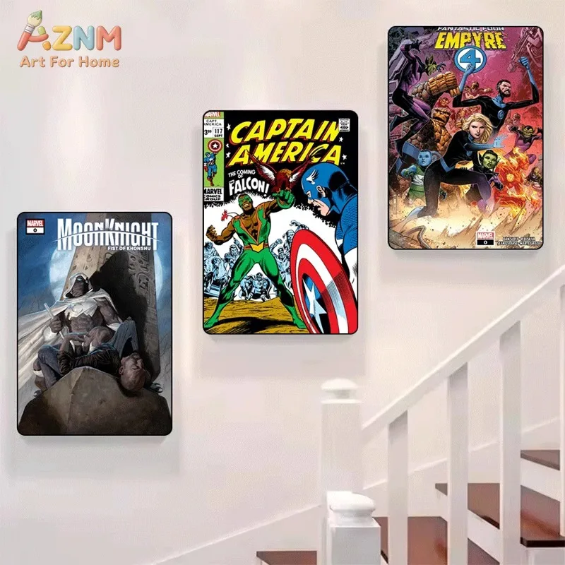 Marvel Comic Canvas Poster Set  Captain America Fantastic Four Spider-Man Wolverine Retro Comic Wall Art Gaming Room Decor