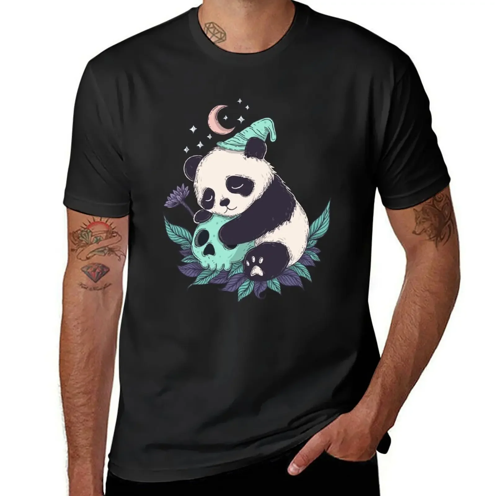 Sleepy panda and skull T-Shirt plus size clothes basketball graphic tees summer tops Men's clothing