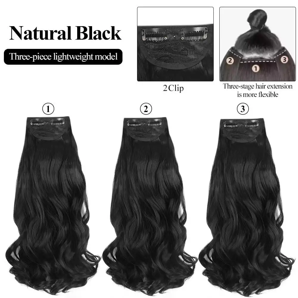 الاصطناعية 3 قطعة/المجموعة كليب في وصلات الشعر 50 سنتيمتر طويلة متموجة سميكة آدمي للنساء كامل رئيس خصلات شعر الشعر الطبيعي وهمية