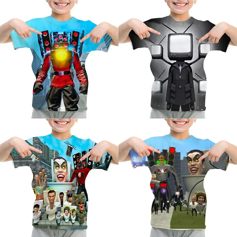 2023 nowa koszulka toaletowa Skibidi Boy Girl Kids topy z krótkim rękawem Baby Boys Tshirts Speakerman Print dziecko Tee letnia koszulka nastolatka